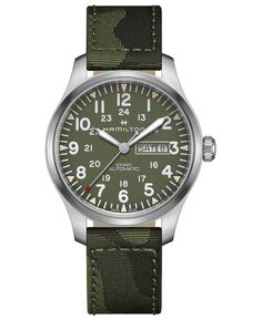 Мужские швейцарские автоматические часы цвета хаки с зеленым камуфляжным ремешком, 42 мм Hamilton