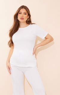 PrettyLittleThing Кремовая футболка в рубчик с короткими рукавами для беременных