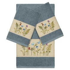 Linum Home Textiles Набор из трех украшенных банных полотенец Serenity, голубой