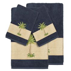 Linum Home Textiles Набор из 4 банных полотенец с украшением Colton, темно-синий