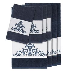 Linum Home Textiles Набор из 8 банных полотенец с украшением Scarlet, синий