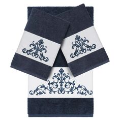 Linum Home Textiles Набор из 3-х банных полотенец с украшением Scarlet, синий