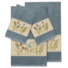 Linum Home Textiles Набор из 4 украшенных банных полотенец Serenity, голубой