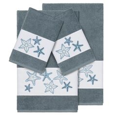 Linum Home Textiles Набор из 4 банных полотенец с украшением Lydia, голубой