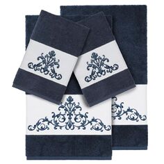 Linum Home Textiles Набор из 4 банных полотенец с украшением Scarlet, синий