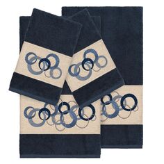 Linum Home Textiles Турецкий хлопок Annabelle Набор из 4 украшенных полотенец, синий