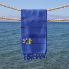 Linum Текстиль для дома, турецкое хлопковое летнее веселое пляжное полотенце со сверкающей радужной рыбой и пестемалом, белый