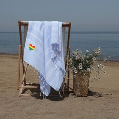 Текстиль для дома Linum, турецкое хлопковое пляжное полотенце Lucky Cheerful Rainbow Heart Pestemal, серый