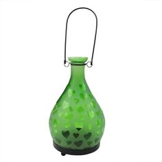 8,75-дюймовая стеклянная бутылка с матовыми зелеными сердечками, украшение для фонаря со свечой и чайной лампой Christmas Central