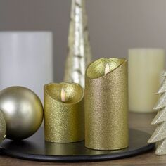 6-дюймовая светодиодная беспламенная рождественская свеча с золотым блеском Christmas Central