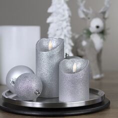 4-дюймовая светодиодная беспламенная рождественская свеча с серебряным блеском Christmas Central