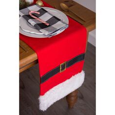 72-дюймовая красно-белая дорожка для стола с поясом Санта-Клауса Contemporary Home Living
