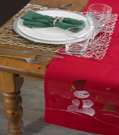 70-дюймовая прямоугольная дорожка для стола с вышивкой красного и белого снеговика Contemporary Home Living