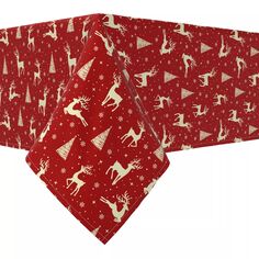 Квадратная скатерть, 100% хлопок, 52x52 дюйма, золотой олень и рождественские елки Fabric Textile Products