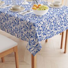 Прямоугольная скатерть, 100 % полиэстер, 60x120 дюймов, традиционные синие листья. Fabric Textile Products