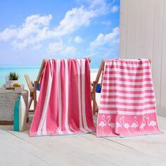 Комплект из 2 хлопковых велюровых пляжных полотенец Great Bay Home с принтом
