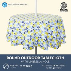 Круглая уличная скатерть с отверстием для зонтика для патио, дизайн «Лимоны» (5 футов) Okuna Outpost