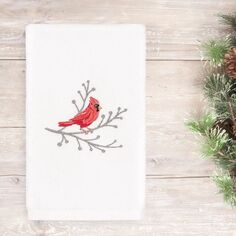 Linum Домашний текстиль Рождественский кардинал вышитое роскошное турецкое хлопковое полотенце для рук, белый