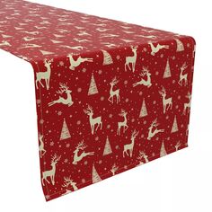 Дорожка для стола, 100 % хлопок, 16x108 дюймов, золотой олень и рождественские елки. Fabric Textile Products