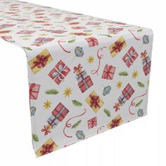 Дорожка для стола, 100 % хлопок, 16x90 дюймов, иллюстрация рождественских подарков Fabric Textile Products