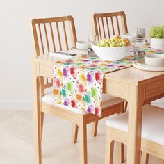 Дорожка для стола, 100 % хлопок, 16x108 дюймов, яркие осенние листья и брызги краски Fabric Textile Products