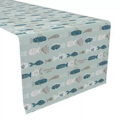 Дорожка для стола, 100 % хлопок, 16x72 дюйма, рыбки-каракули. Fabric Textile Products