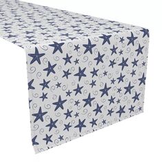 Настольная дорожка, 100 % хлопок, 16x90 дюймов, темно-синие морские звезды и завитки. Fabric Textile Products