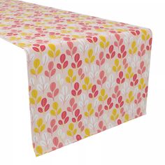 Дорожка для стола, 100 % полиэстер, 12x72 дюйма, каракули с розовыми листьями. Fabric Textile Products