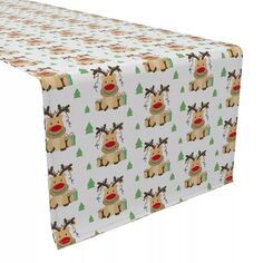 Дорожка для стола, 100 % хлопок, 16x72 дюйма, мультяшный рождественский олень Fabric Textile Products