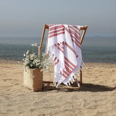 Linum Домашний текстиль, турецкий хлопок, набор пляжных полотенец с узором «елочка», 2 шт., красный/белый