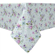 Прямоугольная скатерть, 100 % хлопок, 60x104 дюйма, цветущие цветы и бабочки. Fabric Textile Products