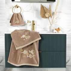 Linum Home Textiles Турецкий хлопок Figi Набор украшенных полотенец для рук из 2 предметов, серый