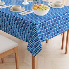 Квадратная скатерть, 100 % хлопок, 60x60 дюймов, синяя абстрактная акварель. Fabric Textile Products