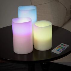 Беспламенная колонная свеча Lavish Home со светодиодной подсветкой и пультом дистанционного управления, набор из 4 предметов