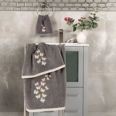 Linum Текстиль для дома Турецкий хлопок Mariposa Набор из 3 украшенных полотенец, серый