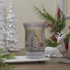 8-дюймовый беспламенный стеклянный рождественский подсвечник из сосны и птиц с ручной росписью Christmas Central