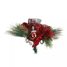18-дюймовый подсвечник «Рождественский ураган» с сосновыми веточками и блестящими ягодами Christmas Central
