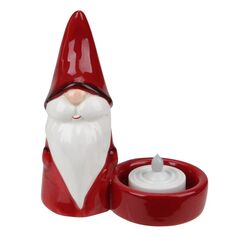 4,75-дюймовый красный керамический мини-подсвечник для чайной свечи с рождественским гномом Christmas Central