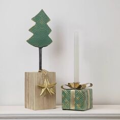 4,5-дюймовый зеленая металлическая подарочная коробка, рождественский конусный подсвечник Christmas Central