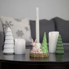 6-дюймовый рождественский подсвечник «Розовый олень с елкой и сосновой шишкой» Christmas Central