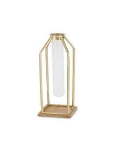12,25-дюймовый золотой и коричневый металлический фонарь ручной работы со вставкой из стеклянной трубки Contemporary Home Living