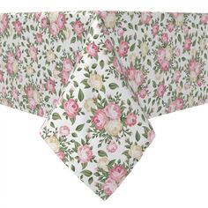 Прямоугольная скатерть, 100% хлопок, букеты белых и розовых роз. Fabric Textile Products