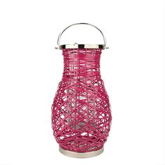 18,5-дюймовый современный декоративный фонарь со свечой на железной колонне цвета фуксии розового цвета со стеклянным ураганом Christmas Central