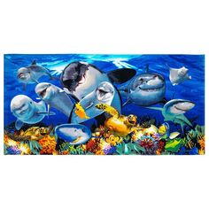 Пляжное полотенце с морскими животными, дельфин, акула, черепаха, принт кита, супер мягкое плюшевое хлопковое полотенце Dawhud Direct