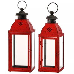 Набор из 2 антикварных фонарей из красного и черного металлического стекла Contemporary Home Living