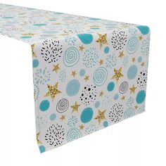 Дорожка для стола, 100 % хлопок, 16x90 дюймов, золотые звезды и синие точки. Fabric Textile Products