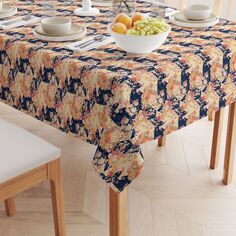 Прямоугольная скатерть, 100% полиэстер, 60x120 дюймов, японский цветочный узор. Fabric Textile Products