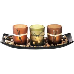Декоративные подсвечники с беспламенными свечами и камнями на подносе Dawhud Direct