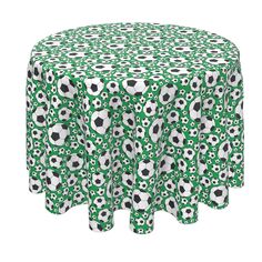 Круглая скатерть, 100% полиэстер, круглая 90 дюймов, зеленые футбольные мячи Fabric Textile Products