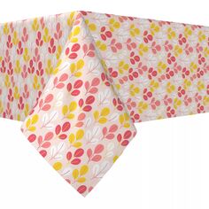 Прямоугольная скатерть, 100 % хлопок, 60x84 дюйма, каракули с розовыми листьями. Fabric Textile Products